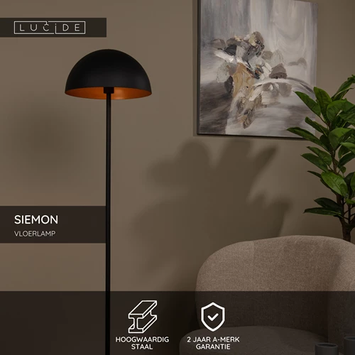 Lucide SIEMON - Vloerlamp - Ø 35 cm - 1xE27 - Zwart - USP